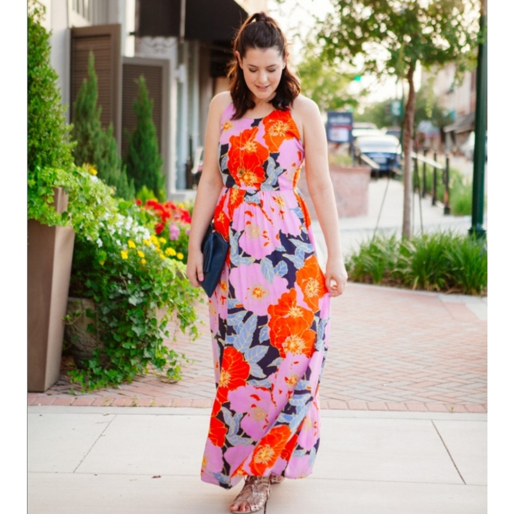 🌹 LOFT Floral Maxi Purple & Red Dress